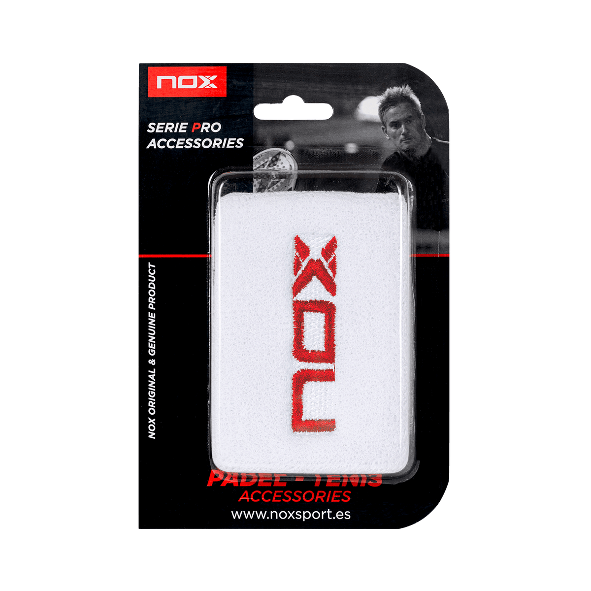 NOX Padel Polsband (2 stuks) wit met rood logo - PadelAmigos