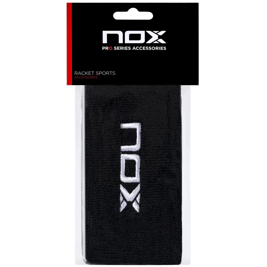 NOX Padel Polsband extra lang (2 stuks) zwart met wit logo - PadelAmigos